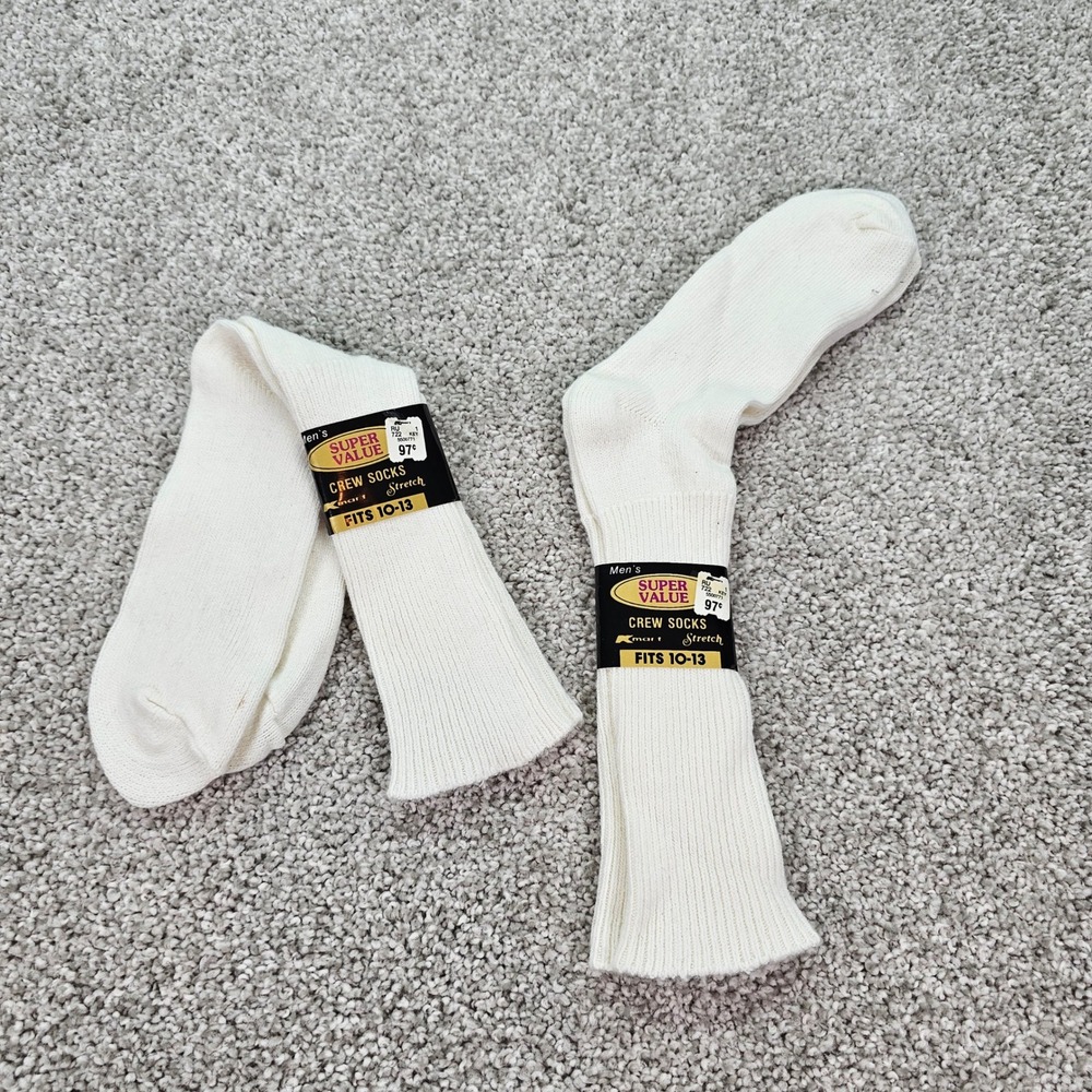 Vintage‎ Kmart Super Value Crew Socks Mens Fits Size 10-13 Stretch Cotton 2 Pair